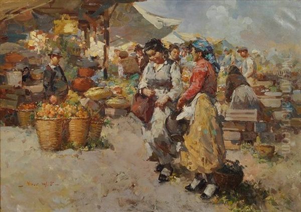 Reges Treiben Auf Dem Bauernmarkt Oil Painting by W. Emerich Vizkelety