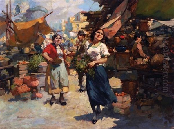 Market Day Oil Painting by W. Emerich Vizkelety