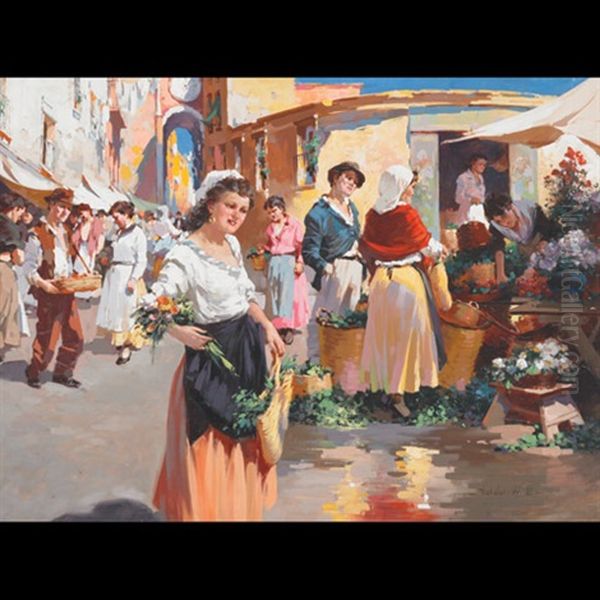 Market Day Oil Painting by W. Emerich Vizkelety