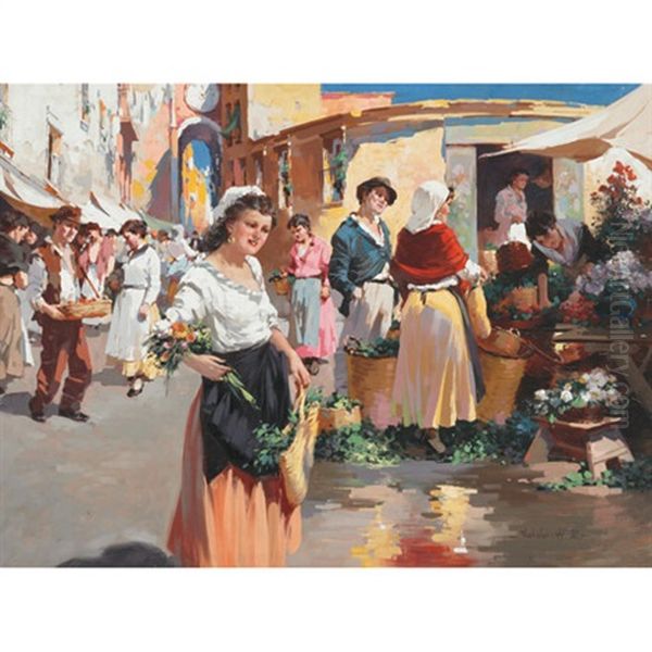 Market Day Oil Painting by W. Emerich Vizkelety