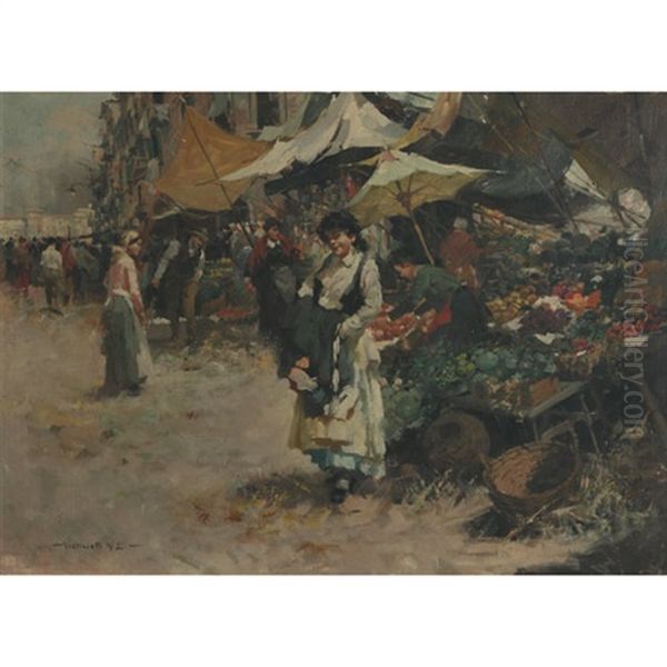 Market Scene Oil Painting by W. Emerich Vizkelety