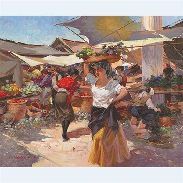 Vegetable Market Oil Painting by W. Emerich Vizkelety