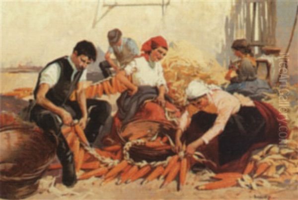 Shucking Corn Oil Painting by W. Emerich Vizkelety