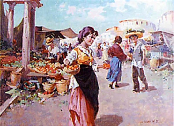 Market Scene Oil Painting by W. Emerich Vizkelety