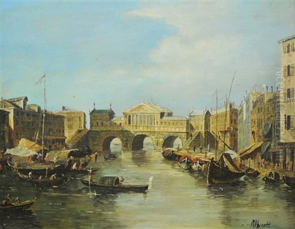 Vue Du Pont Du Rialto Oil Painting by Giuseppe Vizzotto Alberti