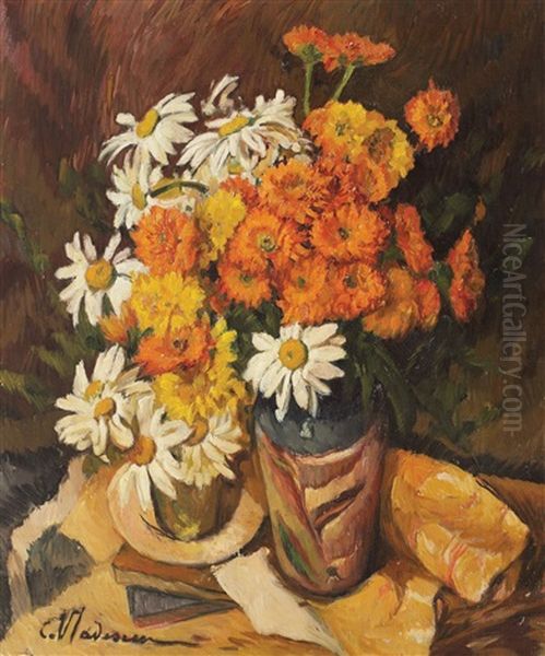 Still Life With Chrysanthemums And Zinnias by Constantin Vladescu