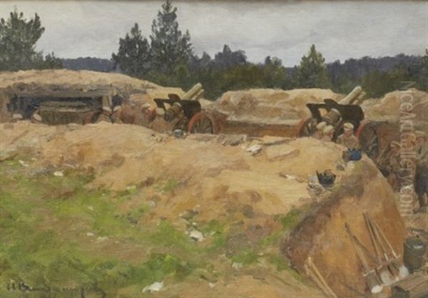 A Day In The Trenches Oil Painting by Ivan Alekseevich Vladimirov