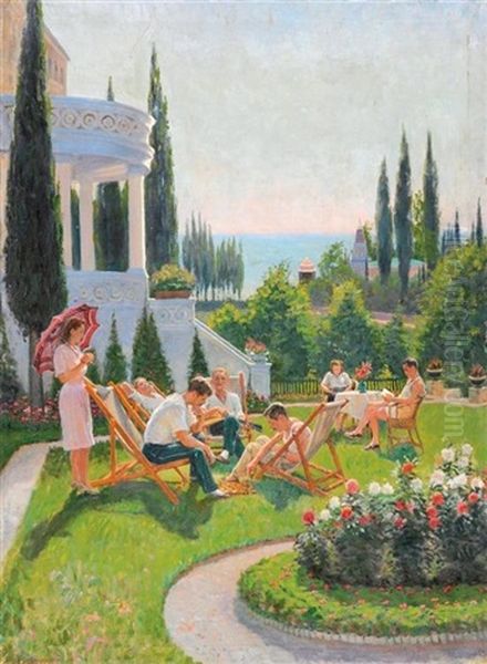 Dans Le Jardin En Crimee Oil Painting by Boris J. Vladimirsky