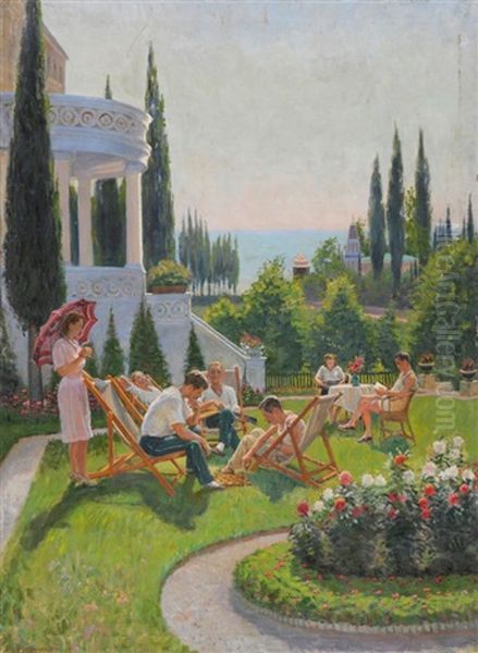 Dans Le Jardin En Crimee Oil Painting by Boris J. Vladimirsky