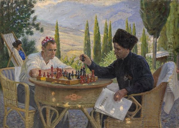 The Chess Match Oil Painting by Boris J. Vladimirsky