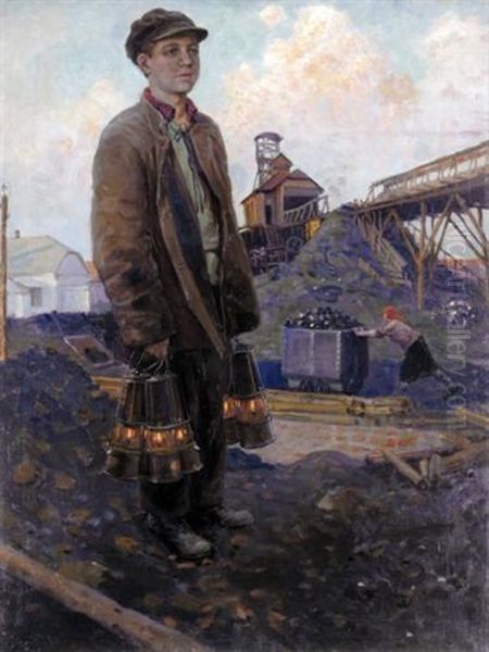 Boy With Lanterns Oil Painting by Boris J. Vladimirsky