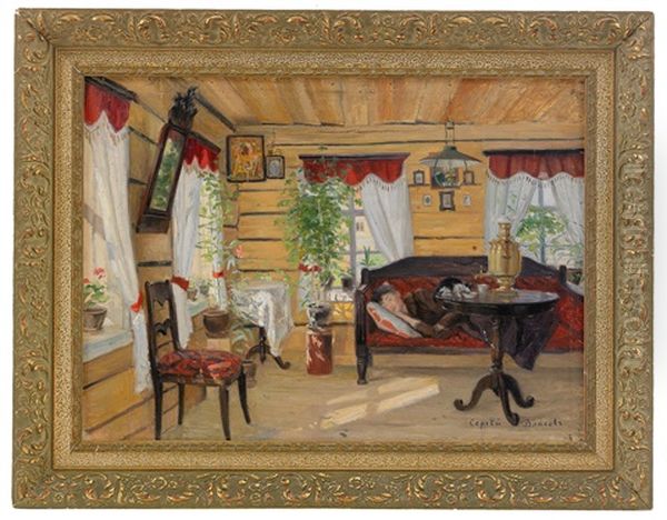 Afternoon In The Dacha Oil Painting by Sergei Alexievich Vlasov