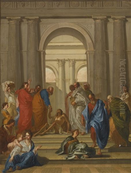 Saint Peter Healing The Paralytic At The Gate Of The Temple Oil Painting by Nicolas Vleughels