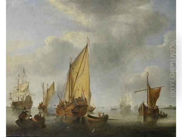 Shipping In A Calm Sea Oil Painting by Simon De Vlieger