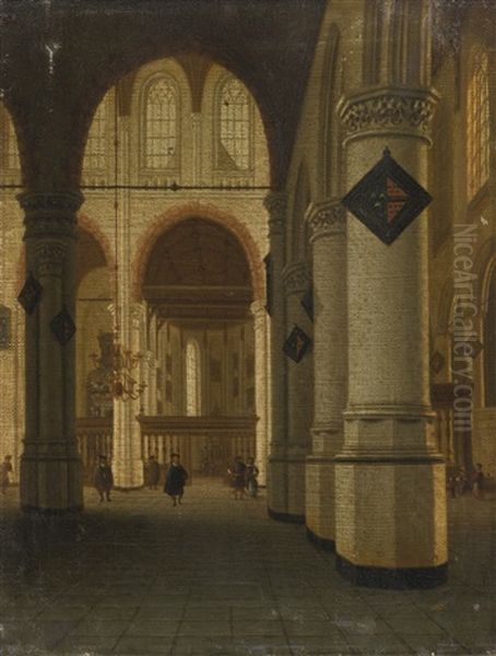 A View Of The Interior Of The Oude Kerk, Delft Oil Painting by Hendrick Cornelisz van der Vliet