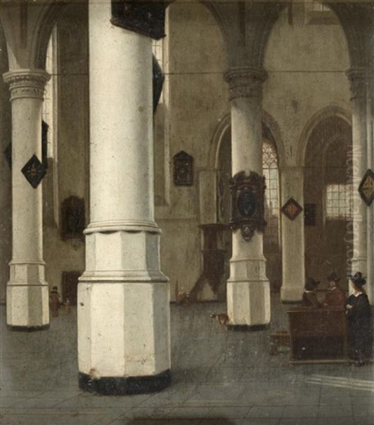 Vue De L'interieur De La Oude Kerk A Delft Oil Painting by Hendrick Cornelisz van der Vliet