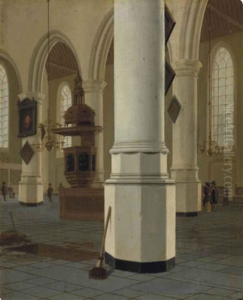 Interior Of The Oude Kerk, Delft, Seen From The Northern Aisle, Looking To The Southeast Oil Painting by Hendrick Cornelisz van der Vliet