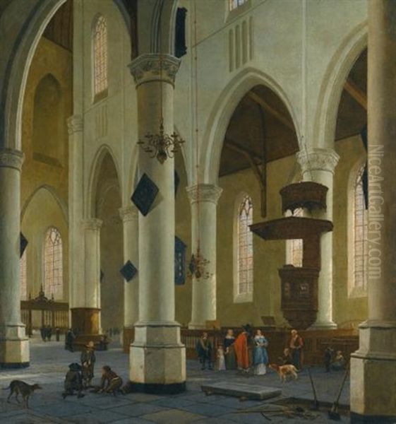 The Interior Of The Nieuwe Kerk In Delft Oil Painting by Hendrick Cornelisz van der Vliet