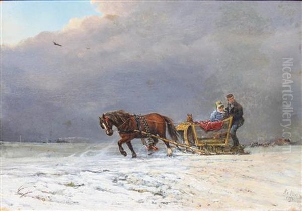 Winter Sleigh Ride Oil Painting by Klaas Van Vliet