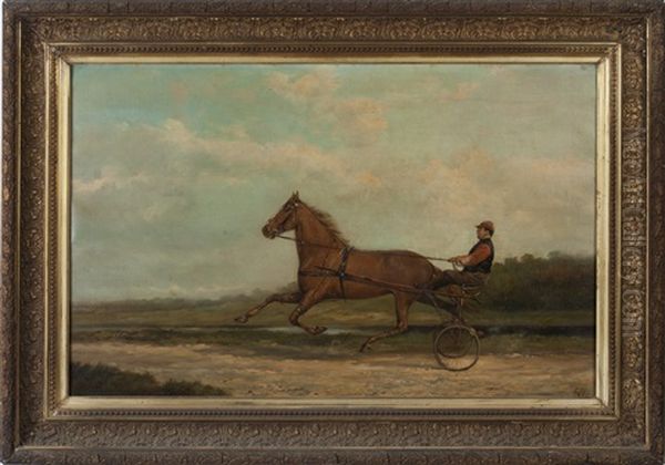 Portrait Of A Trotter With Sulky And Rider Oil Painting by Klaas Van Vliet