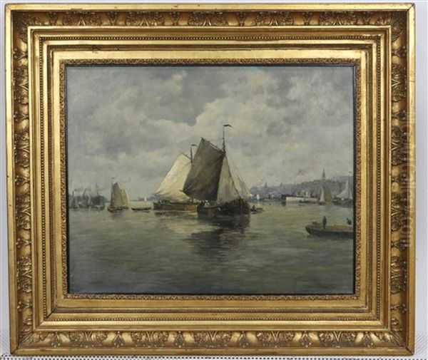 Vissersboten Voor Hollandse Havenstad Oil Painting by Willem van der Vliet