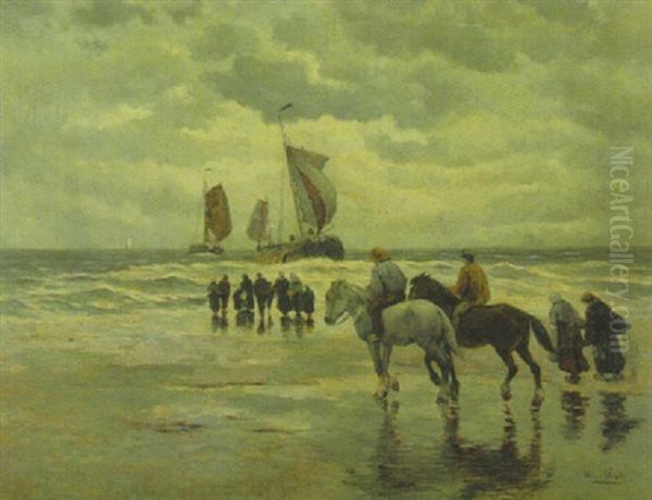 Ankunft Der Fischerboote Oil Painting by Willem van der Vliet