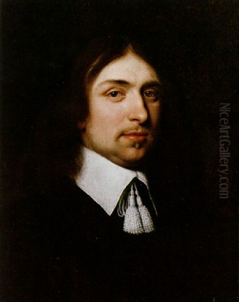 Portrait Of Aman Wearing Black Coat With A White Collar Oil Painting by Willem Willemsz van der Vliet