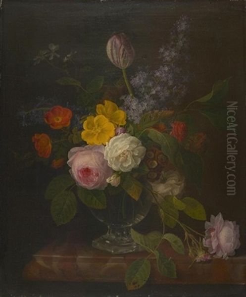 Stillleben Mit Rosen, Flieder, Tulpe Und Hortensie Oil Painting by Gottfried Wilhelm Voelcker