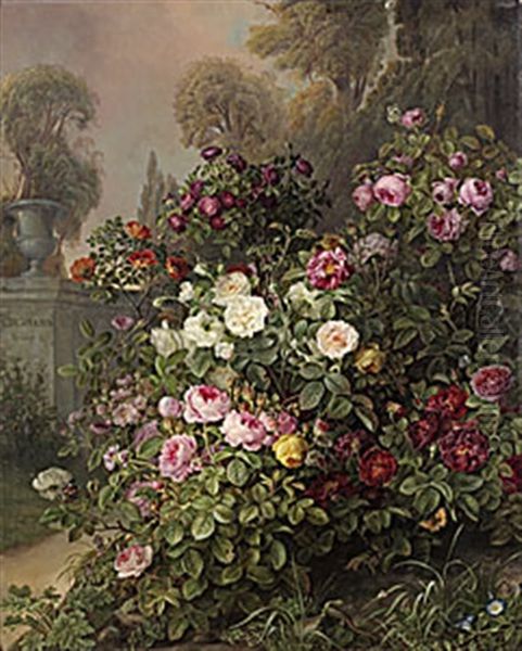 Stilleben Med Rosor I Olika Farger Oil Painting by Gottfried Wilhelm Voelcker