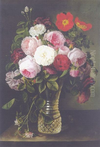 Blumen In Kristallvase Oil Painting by Gottfried Wilhelm Voelcker