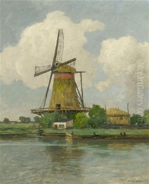 Windmuhle Am Wasser Oil Painting by Fritz Voellmy