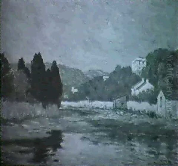 Flusslandschaft Oil Painting by Fritz Voellmy