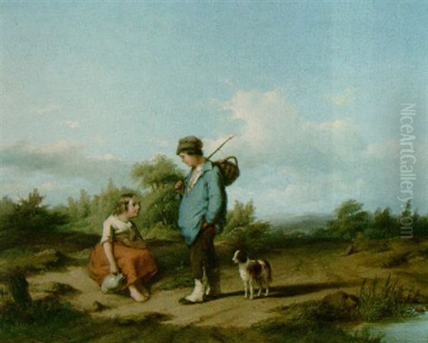 Peasants Meeting On A Country Road Oil Painting by Elias Voet