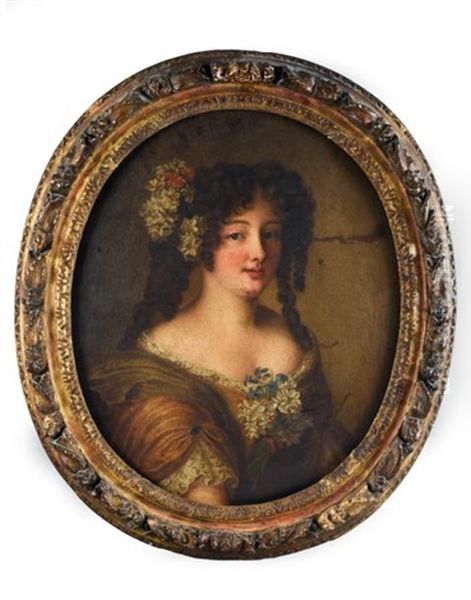 Portrait De Jeune Femme Le Corsage Et Les Cheveux Piques De Fleurs Oil Painting by Jakob Ferdinand Voet