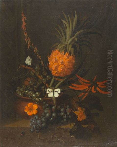 Fruchtestillleben Mit Ananas, Weintrauben, Aloe Vera Und Oil Painting by Karel Borchaert Voet