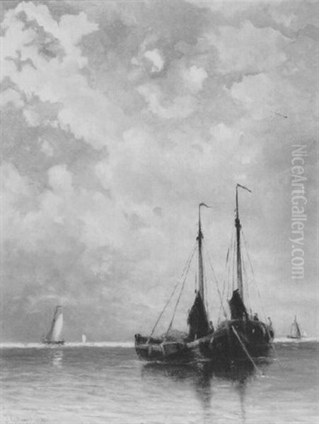 Vissersschepen Voor Anker Oil Painting by Johannes Gysbert Vogel the Younger