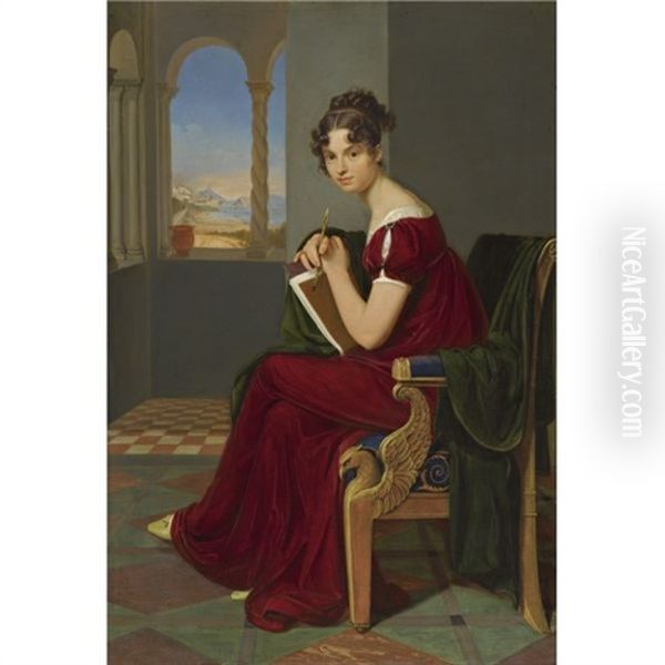 Junge Dame Mit Zeichengerat (girl With A Drawing Instrument, The Countess Thekla Ludolf) Oil Painting by Carl Christian Vogel von Vogelstein