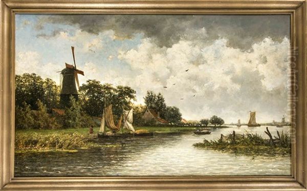 Ansicht Auf Den Kralingse Plas (gewasser Bei Rotterdam) Oil Painting by Cornelis Jan de Vogel