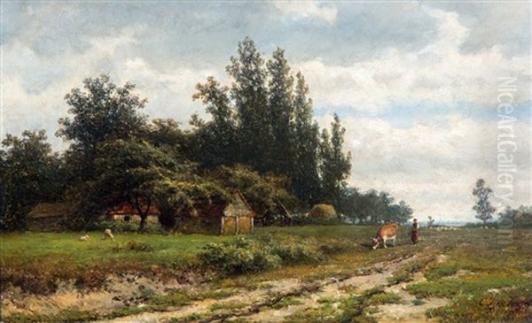 Landschap Met Koeherderin Oil Painting by Cornelis Jan de Vogel