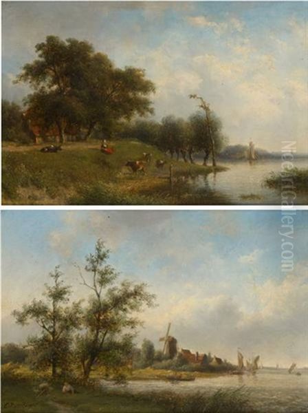 Cours D'eau Animes (+ Another; 2 Works) Oil Painting by Cornelis Jan de Vogel