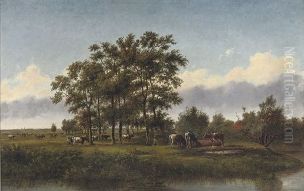 Cows In The Pasture Oil Painting by Cornelis Jan de Vogel