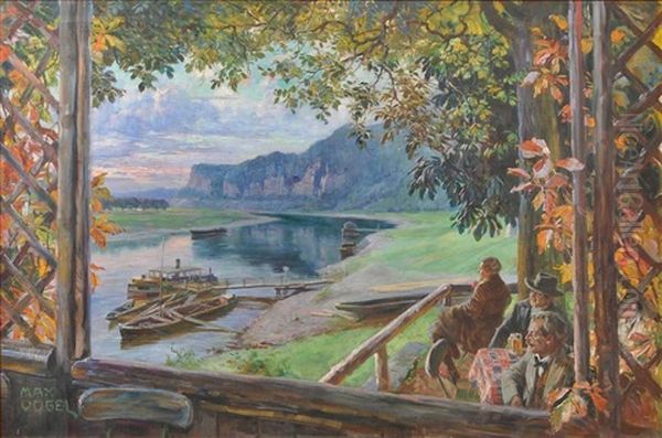 Abendstimmung In Der Gastwirtschaft Rosengarten Bei Rathen (sachsische Schweiz) Oil Painting by Heinrich Max Vogel