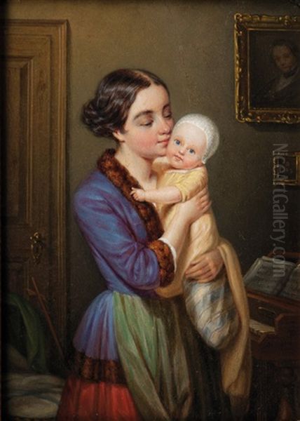 Joy Of Motherhood Oil Painting by Heinrich Wilhelm Ed. Vogel