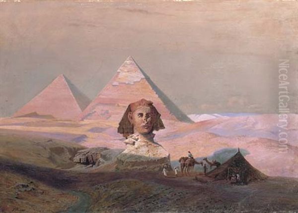 Pyramids At Giza Oil Painting by Hermann Vogel