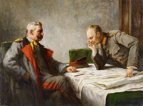 Paul Von Hindenburg And Erich Ludendorff Playing Cards Oil Painting by Hugo Vogel