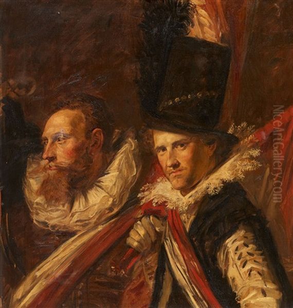 Two Men In Historic Attire Oil Painting by Hugo Vogel