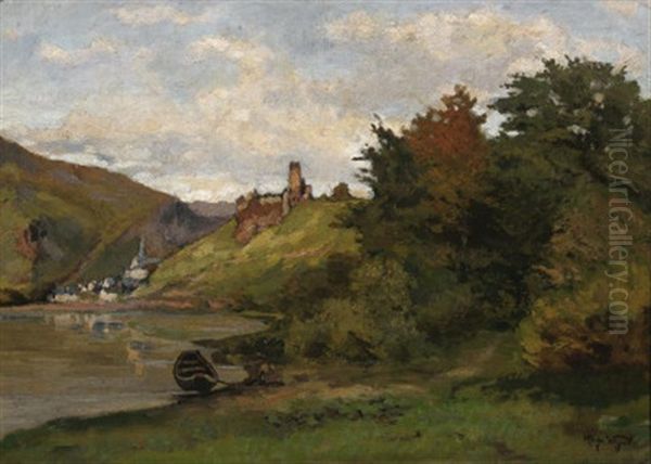 Mosellandschaft Oil Painting by Hugo Vogel