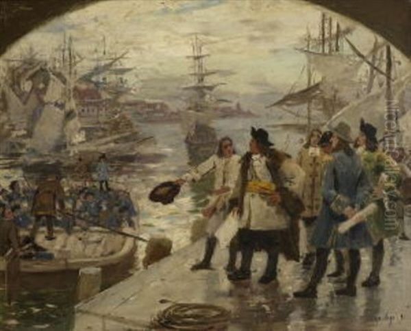 Der Grose Kurfurst Besichtigt Die Brandenburgische Flotte Oil Painting by Hugo Vogel