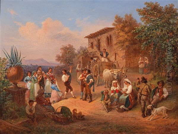 Scene Of Italian Folk Life Oil Painting by Ludwig Vogel