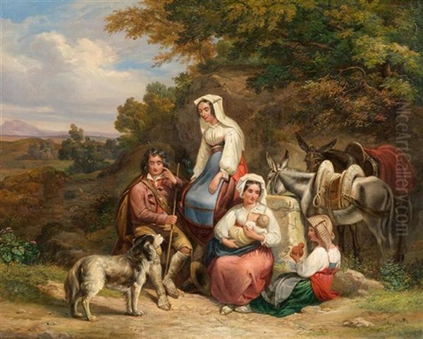 Rest In The Roman Campagna Oil Painting by Ludwig Vogel